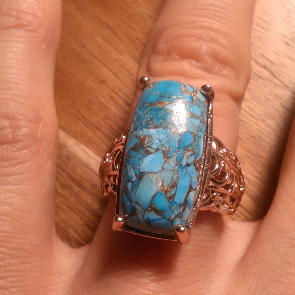 Matrix Chestnut Brine Turquoise Solitaire Copper Ring (Size 6) - Picture 5 of 16